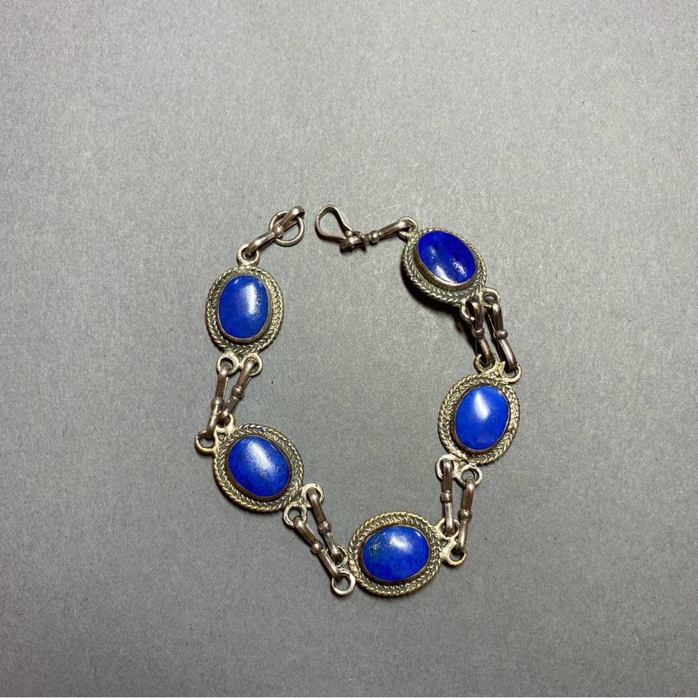 Vintage silver india blue lapis gemstone bracelet
